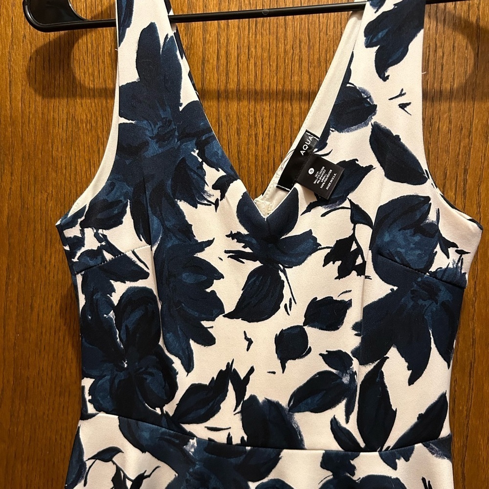 Aqua Floral V-Neck Fit And Flare Dress - Picture 5 of 5